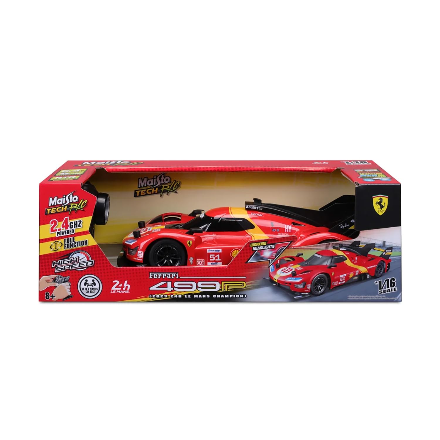 Maisto Tech - Radio Control Ferrari 499P LMH #51 2023 - Realistisches Modellauto im Maßstab 1:16 mit Funksteuerung, Batterie und USB-Ladung, offizielle Ferrari-Lizenz, empfohlenes Alter ab 8 Jahren