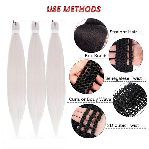 Miniatura 3 de Cabello trenzado azul preestirado de 26 pulgadas, paquete de 3 extensiones de cabello trenzado colorido, ajuste de agua caliente, fibra sintética