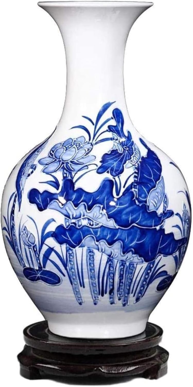 Bzgpmfud One Color Vase Desktop Decoration Ceramic Handmade Crafts With Rotating Base Lotus Pattern Hotel Tea Room Accessories