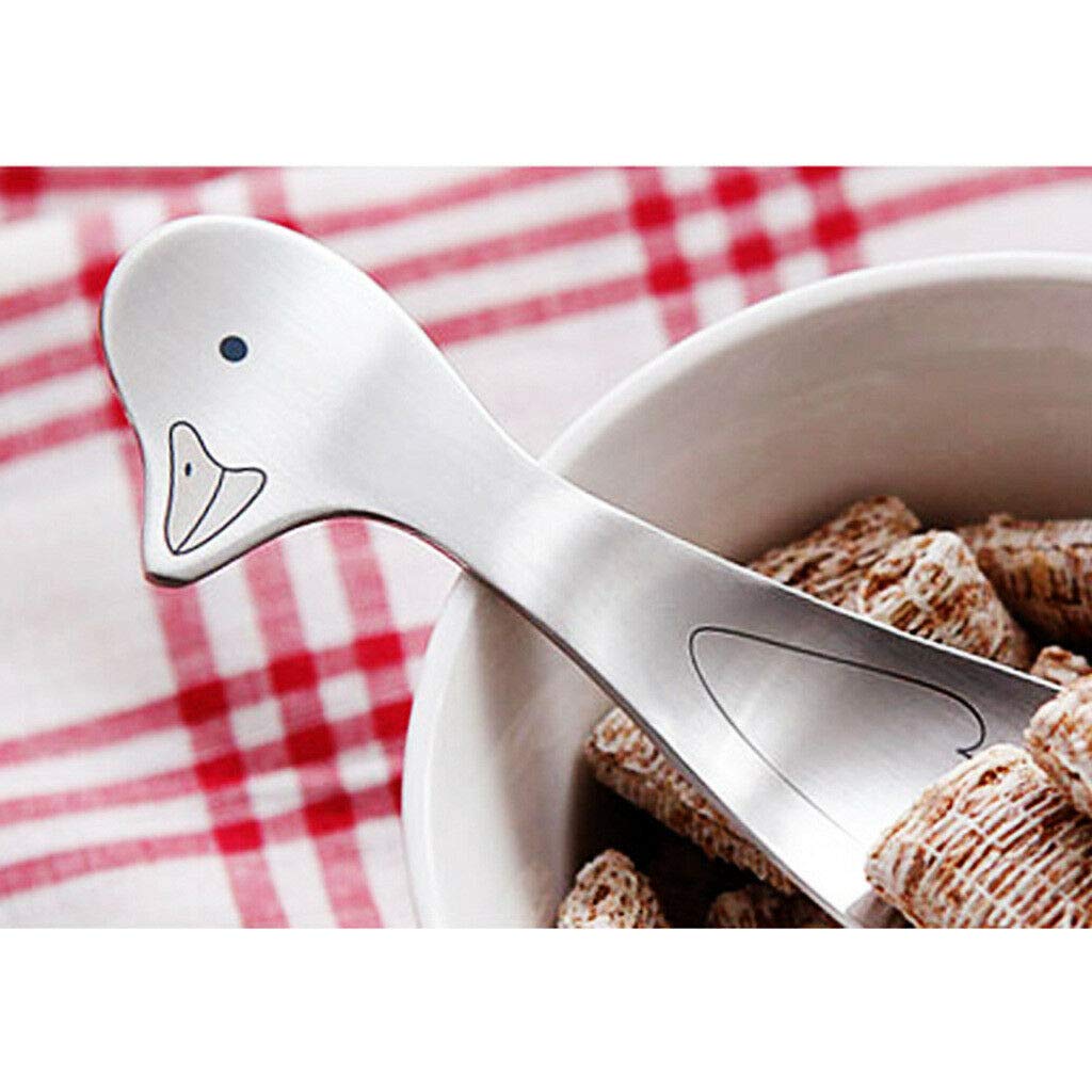 Stainless Steel Silver Duck Shape Table Soup Spoon Chirlden Scoop Kitchen