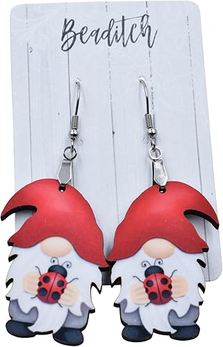 Miniatura 2 de Red Lady Bug Gnome Earrings - Summer Gnome Earrings