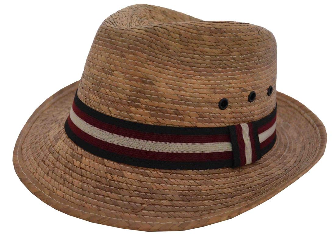 DPC Men's Braided Palm Fiber Fedora with Stripe Band