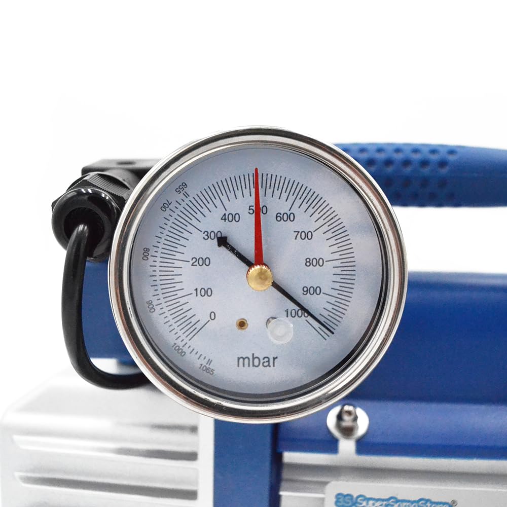 3S SuperSamaStore Pompa del Vuoto Monostadio 42 Litri/Minuto con Elettrovalvola, Vacuometro e Maniglia Ergonomica, Inclusi Olio e Spina Schuko, Modello VPME42