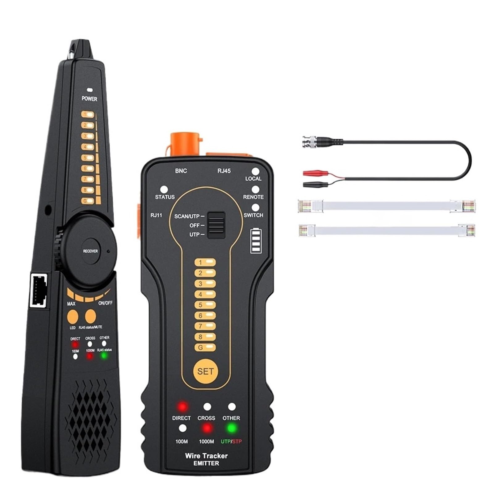 Netzwerkkabel-Tracer, RJ11, RJ45-Kabeltester for Telefon, Ethernet-Kurzschlusstest, Kabel-Tracker Mit LED-Licht Leicht Und Tragbar