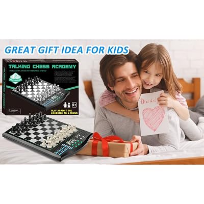 Talking Chess Academy Electronic Chess Set Magnetic Chess Game with Interactive Educational System, Advanced AI for Beginners to Improve Players, Perfect for Kids & Adults Simple and Noble