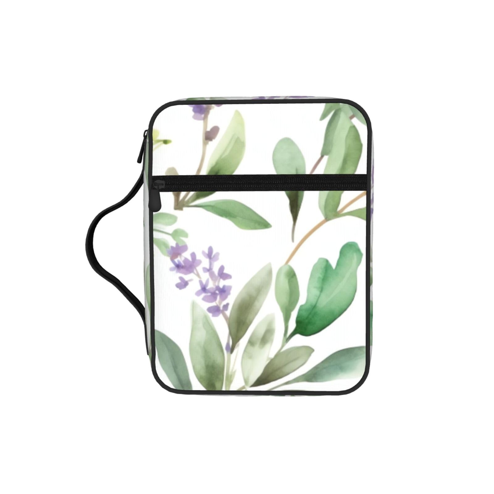 Green Flower Watercolor Herb Sage Leaves And Branches Bible Cover Case Waterproof Bible Bag With Handle Organizer Storage Book Cover For Bible Study