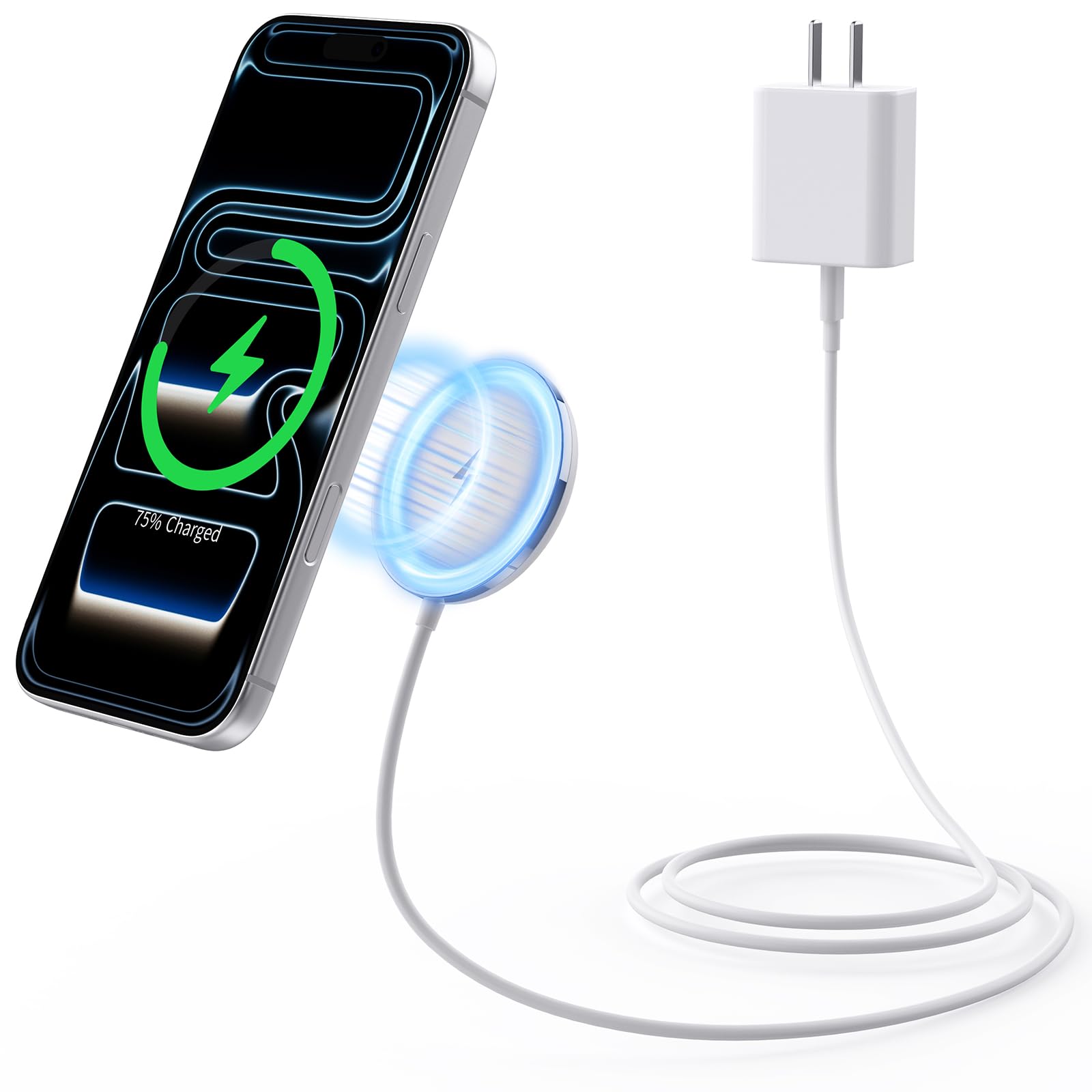 2026 Apple 2 Pack 15W Mag-Safe Charger 4FT Magnetic Wireless Charger with 20W Fast Charging Block Compatible with iPhone17/16/15/14/13/12 Series &