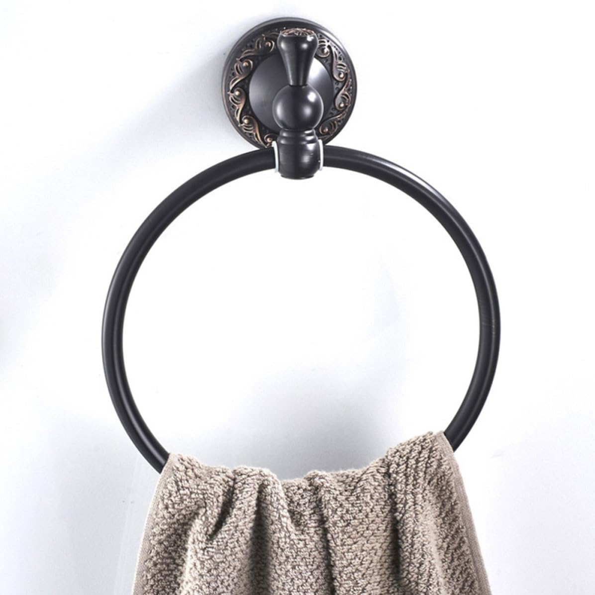 Operitacx Toallero Vintage de Cobre Negro Cepillado, Aro Redondo Resistente al Vapor y Altas Temperaturas para Baño, Montaje en Pared Tornillos de Expansión