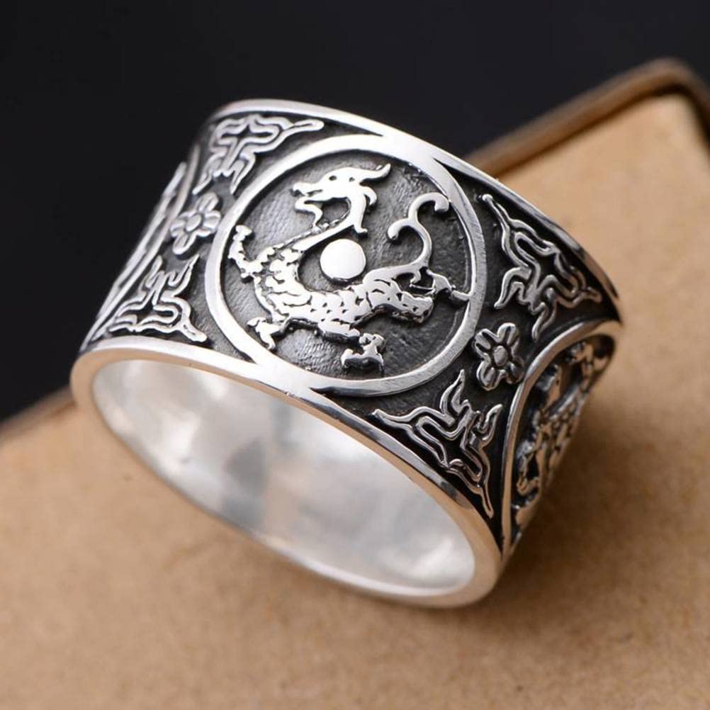 Anillo Retro S999 Plata Esterlina Plata Esterlina Cuatro Grandes Bestias Anillo Ancho Creativo Regalo de Los Hombres Anillo Dominante1, 61mm