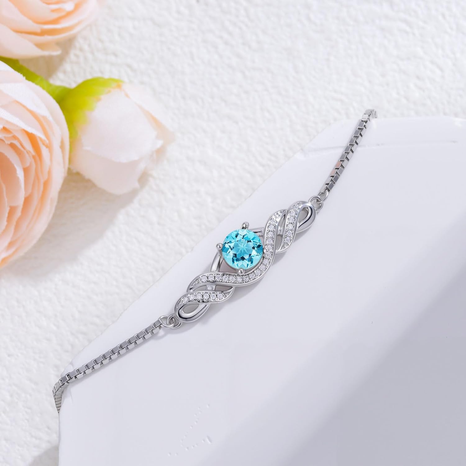 Dorunmo Infinity Birthstone Bracelet for Women 925 Sterling Silver Dainty Infinite Birthstone Tennis Bracelet Elegant Jewelry Birthday Christmas Gifts for Her Mom Wife - Image 2