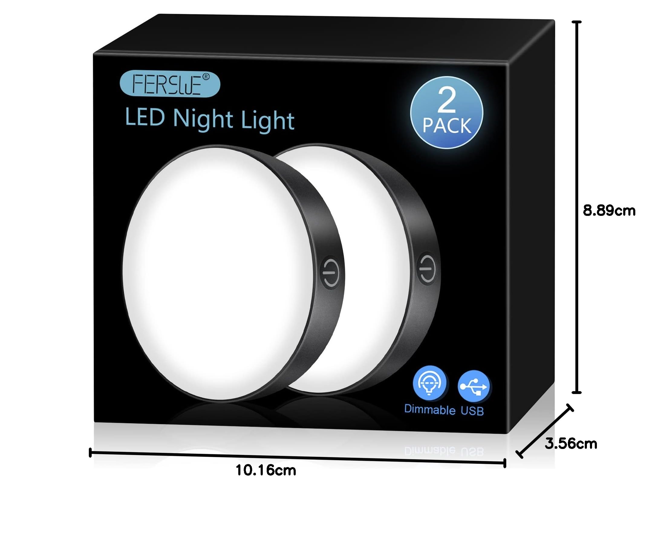 Ferswe Luce notturna ricaricabile 6000K, luce tattile dimmerabile con batteria grande da 1000 mAh, luminosità regolabile, luci da attaccare per armadio, armadietto, bancone, cucina (confezione da 2)