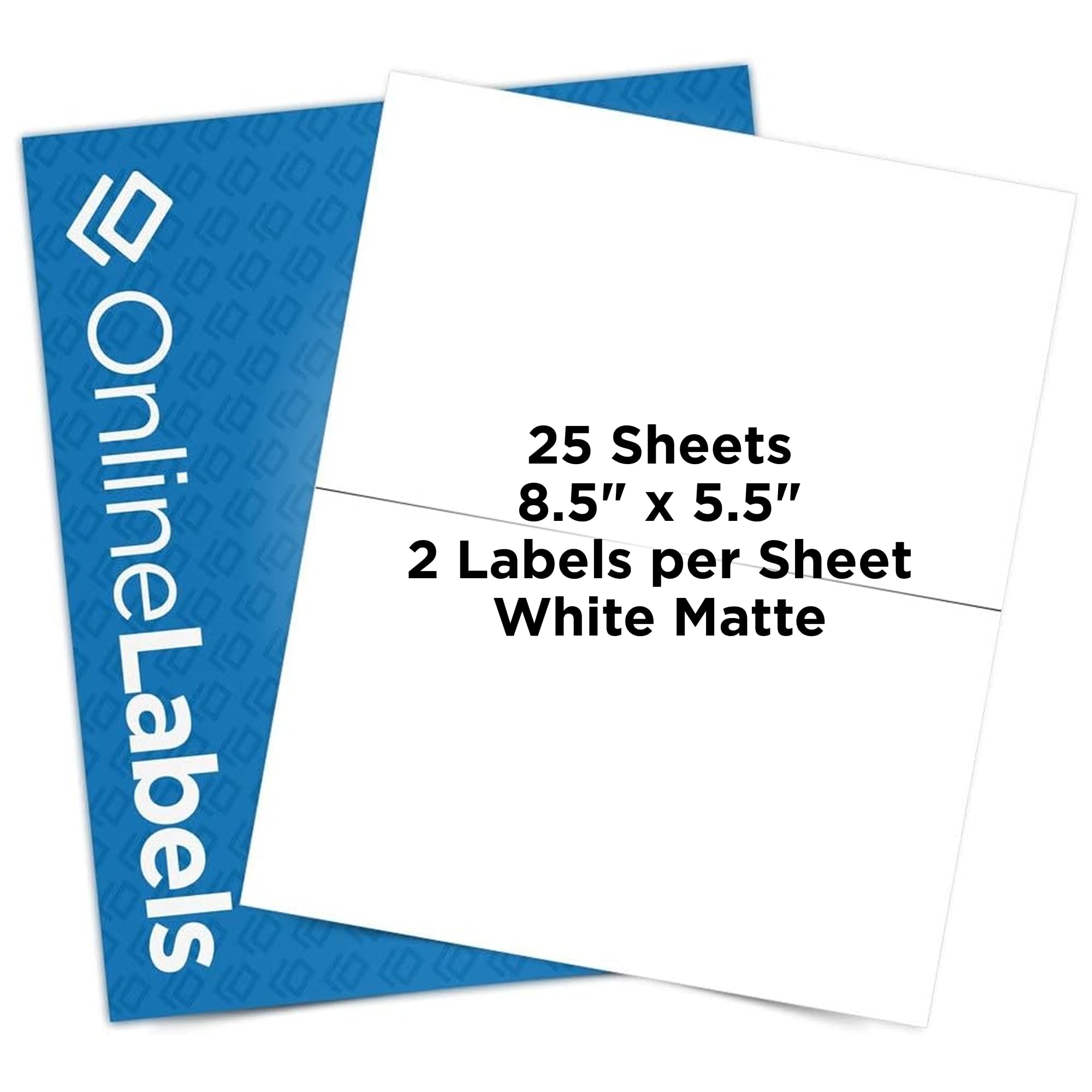 8.5 x 5.5 Half-Sheet Shipping Labels - Permanent, White Matte - for FBA, FedEx, UPS - Pack of 50 Labels, 25 Sheets - Inkjet/Laser Printers - Online