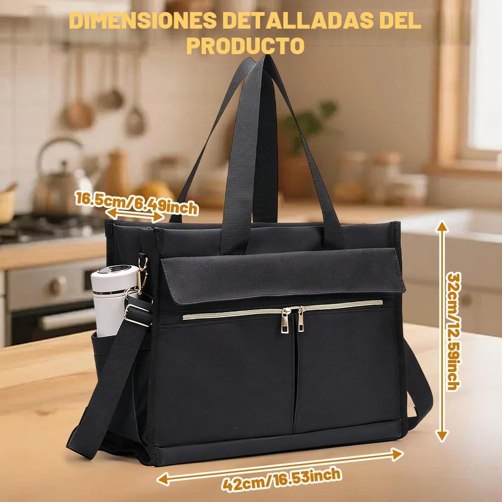 Newou Bolsa de almuerzo para mujer de 15,6 pulgadas con compartimento aislado para el almuerzo, bolsa de negocios 2 en 1 con compartimento frigorífico, bolsa de trabajo impermeable para