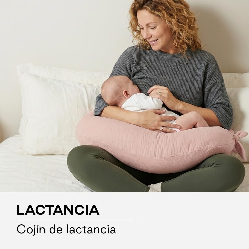 Jané Cojín de Lactancia XXL y Embarazo, Almohada para Dormir y Descanso, Funda 100% Algodón Muselina, Rosa - 3