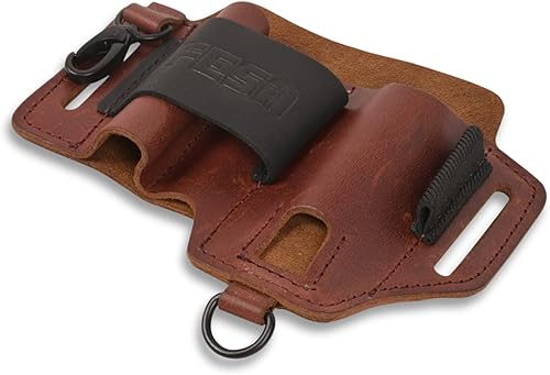 Miniatura 7 de FESA EDC - Funda multiherramienta de cuero de grano superior EDC para linterna, cuchillo táctico multiherramienta y bolígrafo, con clip para