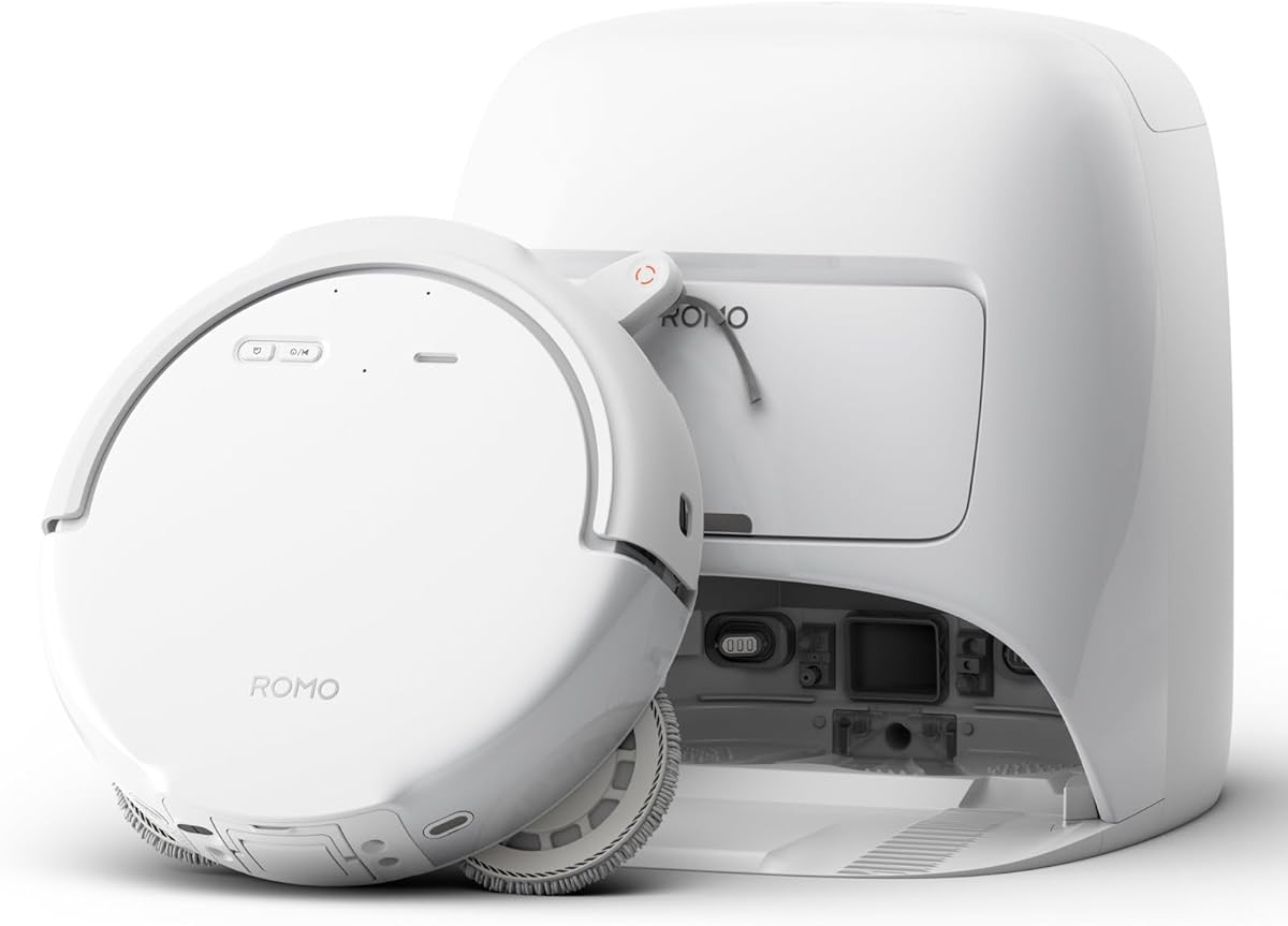 DJI ROMO S Robot Aspirateur Laveur, Aspirateur Robot de 25 000 Pa, détection de Niveau Drone, Deux Bras robotiques, 200 Jours sans Maintenance, Lavage et séchage Auto des tampons de serpillière