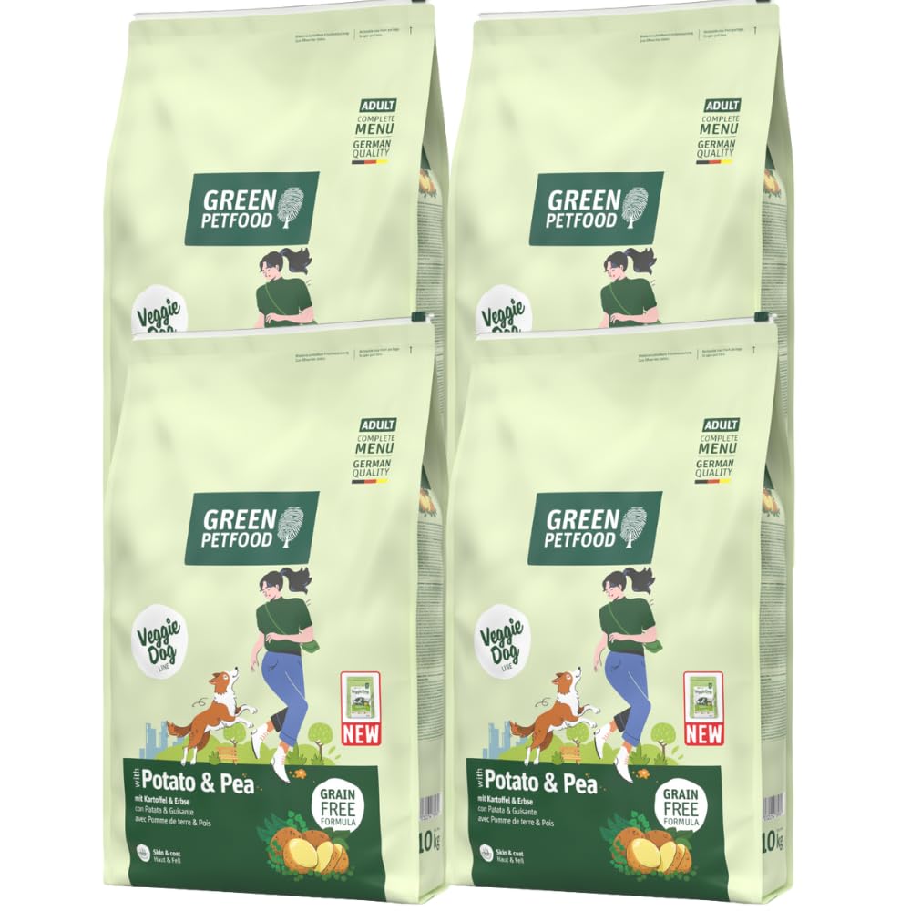Green Petfood Potato & Pea complete dog food | Vegetarian grain-free recipe | All breed sizes | For dogs with allergies to meat protein | 4x10kg bags