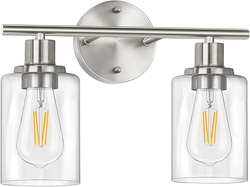 Miniatura 9 de FOLKSMATE Lámparas de baño, lámpara de tocador de latón cepillado de 2 luces, apliques de pared dorados, iluminación moderna de pared de baño