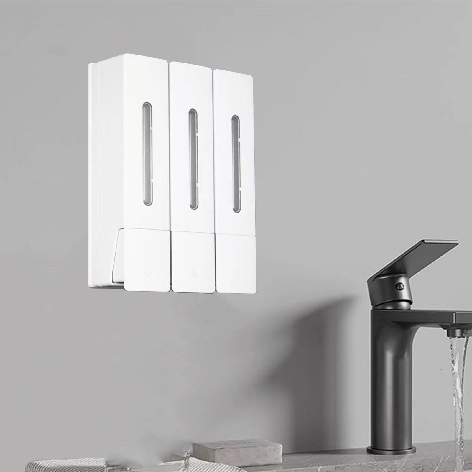 Dispensador de champú y acondicionador de 3 cámaras montado en la Pared 1200 ml Dispensador de jabón de Ducha ABS a Prueba de Fugas de Gran Capacidad para baño Hotel Hogar (Cabeza Triple