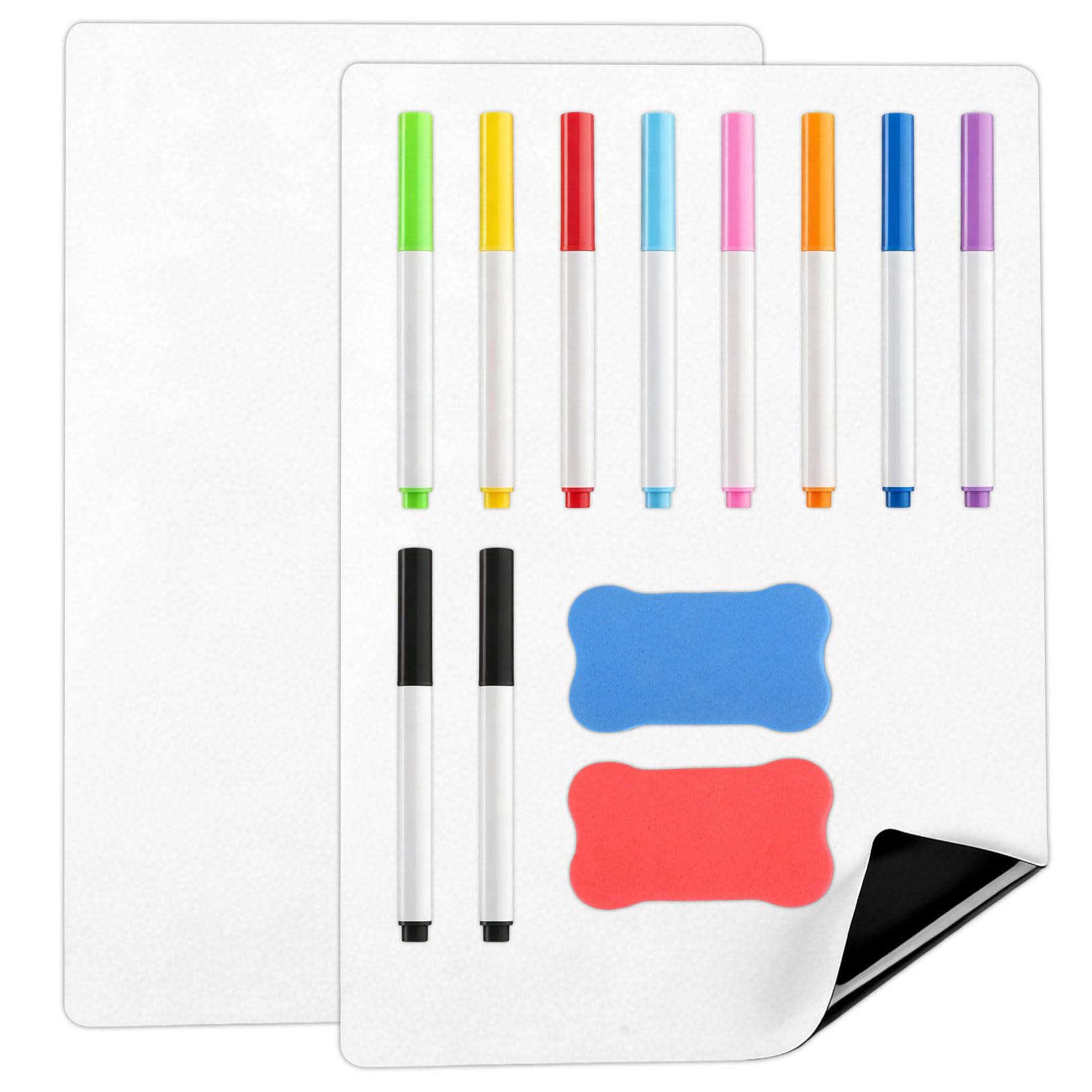 2 Pcs A3 Pizarra Magnetica Nevera, Pizarra Blanca Magnética para Frigoríficos, Whiteboard para Agendas Semanales y Blocs de Notas (42 x 30 cm), con 2 borradores y 10 rotuladores