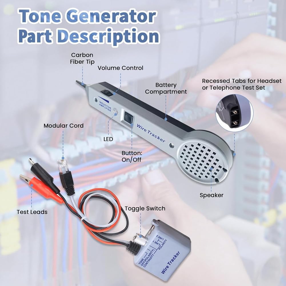 ISTOVO Tongenerator-Kit, Leitungssucher, Stromkreistester, 200EP Hochpräziser Kabeltester, Ton- und Sonden-Kit, Leitungsfinder, Langlebig