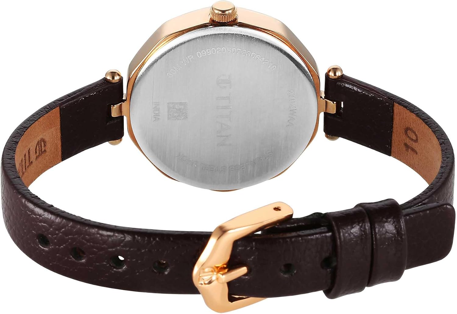 Titan Women Leather Analog Gold Dial Casual Watch, Band Color-Gold