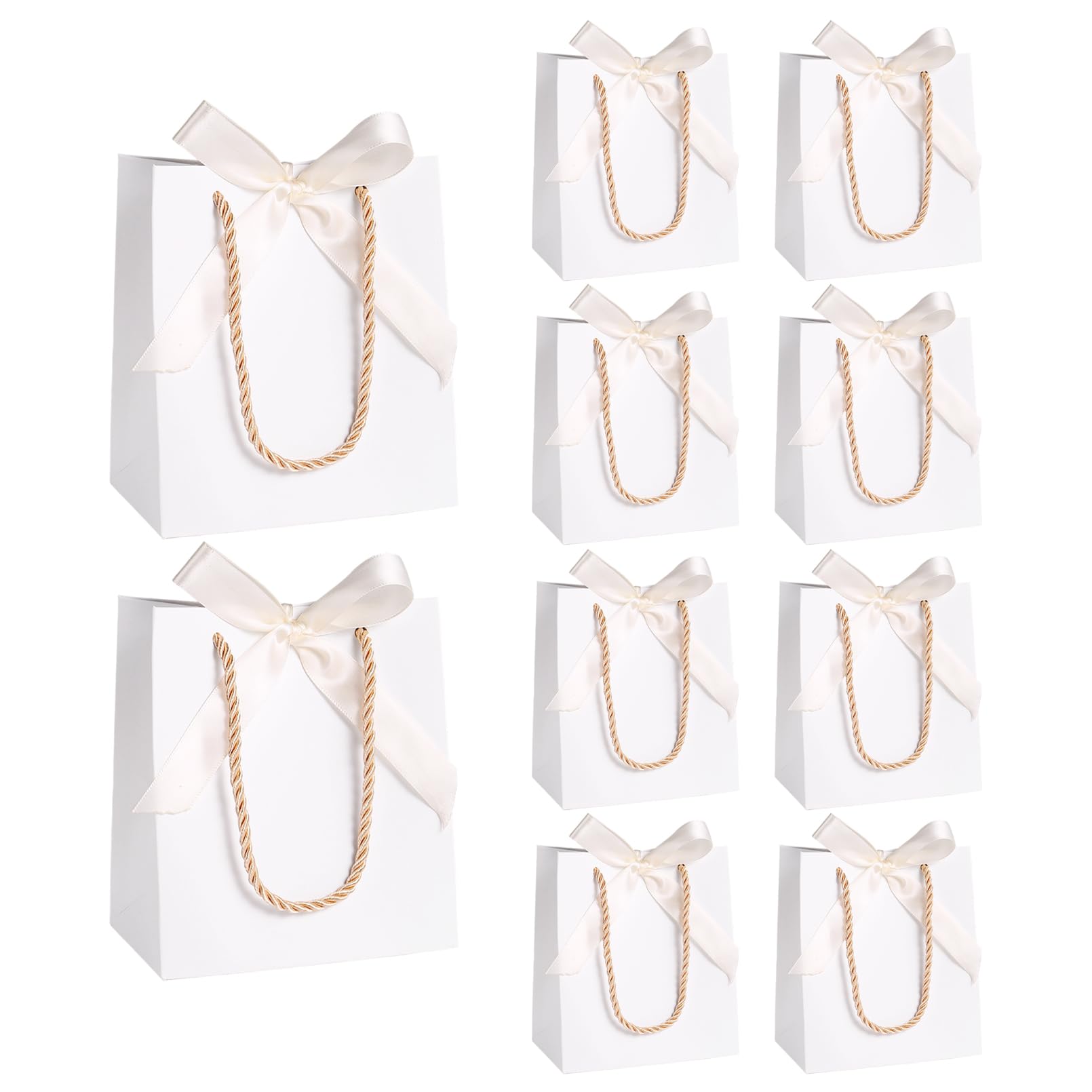 10 Pack Small White Gift Bags with Ribbons 15× 13× 8 cm White Party Bags with Handles — image 1