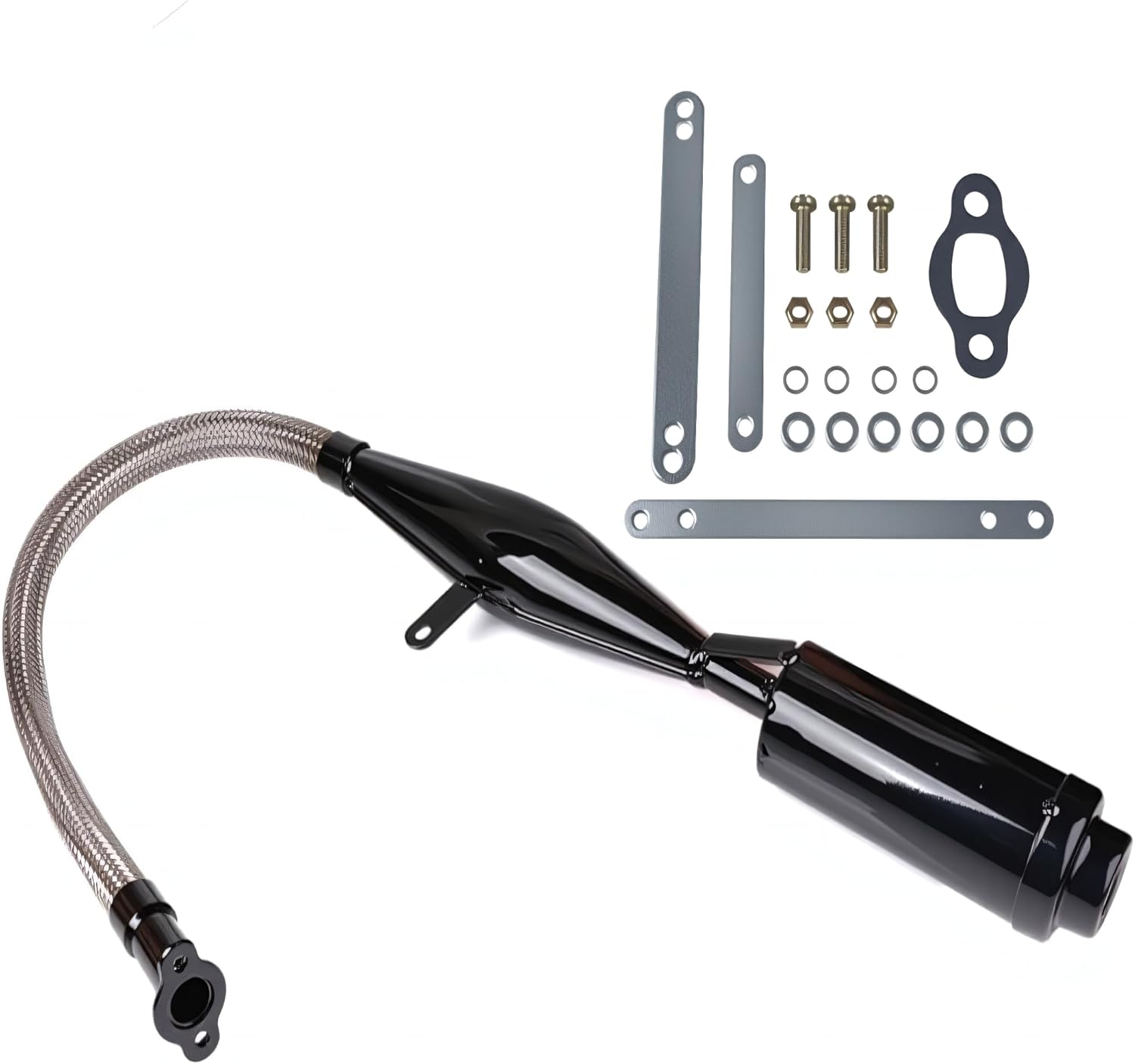 Flexible Exhaust Muffler Pipe for 2 Stroke 49cc 60cc 66cc 80cc 100cc Engine Motorcycle Dirt Bike Moped Exhaust Muffler Extension Kit Motorized Bike Parts