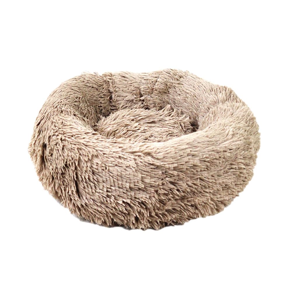 YOUCAI Puppy Bed for Medium Small Dogs Cats Non-Slip Bottom Fluffy Calming Kitten Bed for Small Dog and Puppy Plush Cuddler Pet Bed Round Plush Dog Bed,Khaki,100cm