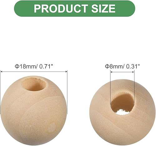 Miniatura 2 de uxcell 200 cuentas espaciadoras de madera natural de 0.709 in, agujero grande de 0.315 pulgadas, cuentas redondas de madera sin terminar para