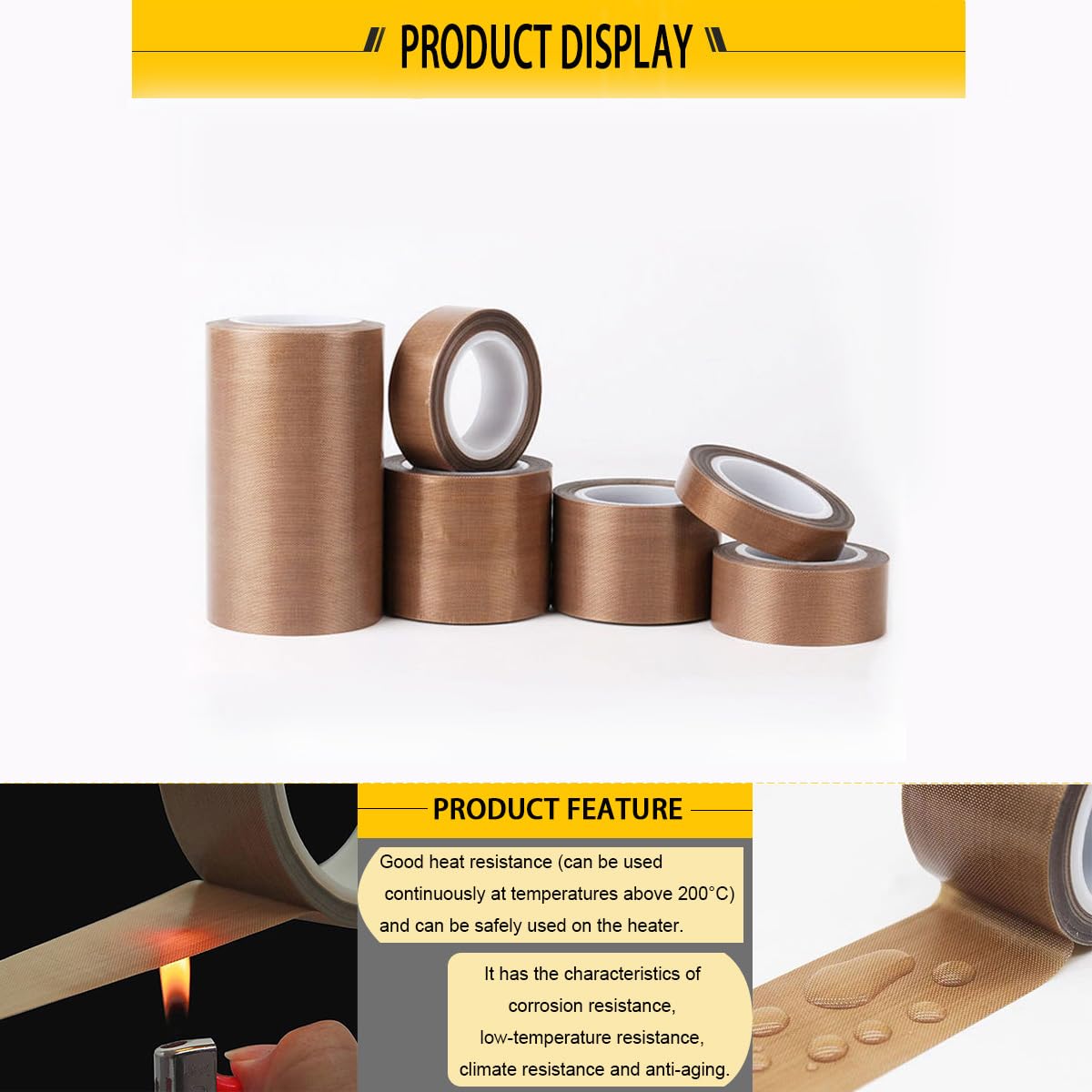 PTFE rivestito in tessuto nastro Teflon nastro adesivo ad alta temperatura, a vuoto e Impulse Sealer Machine – Nastro isolante 0.18 mm di spessore 19mm-5M Earthen