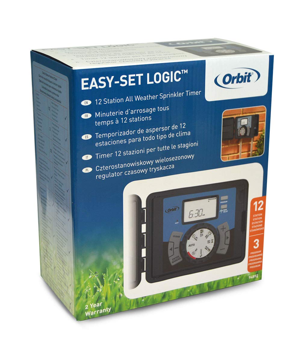 S&M Orbit 94892 – Programador de riego automático Easy-Set Logic con tapa-12 Zonas de riego