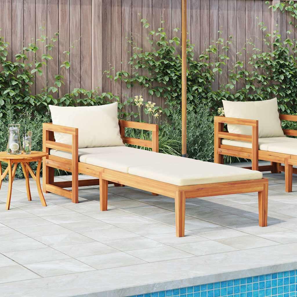 vidaXL Lettino Prendisole con Cuscini Bianco Crema in Acacia Massello