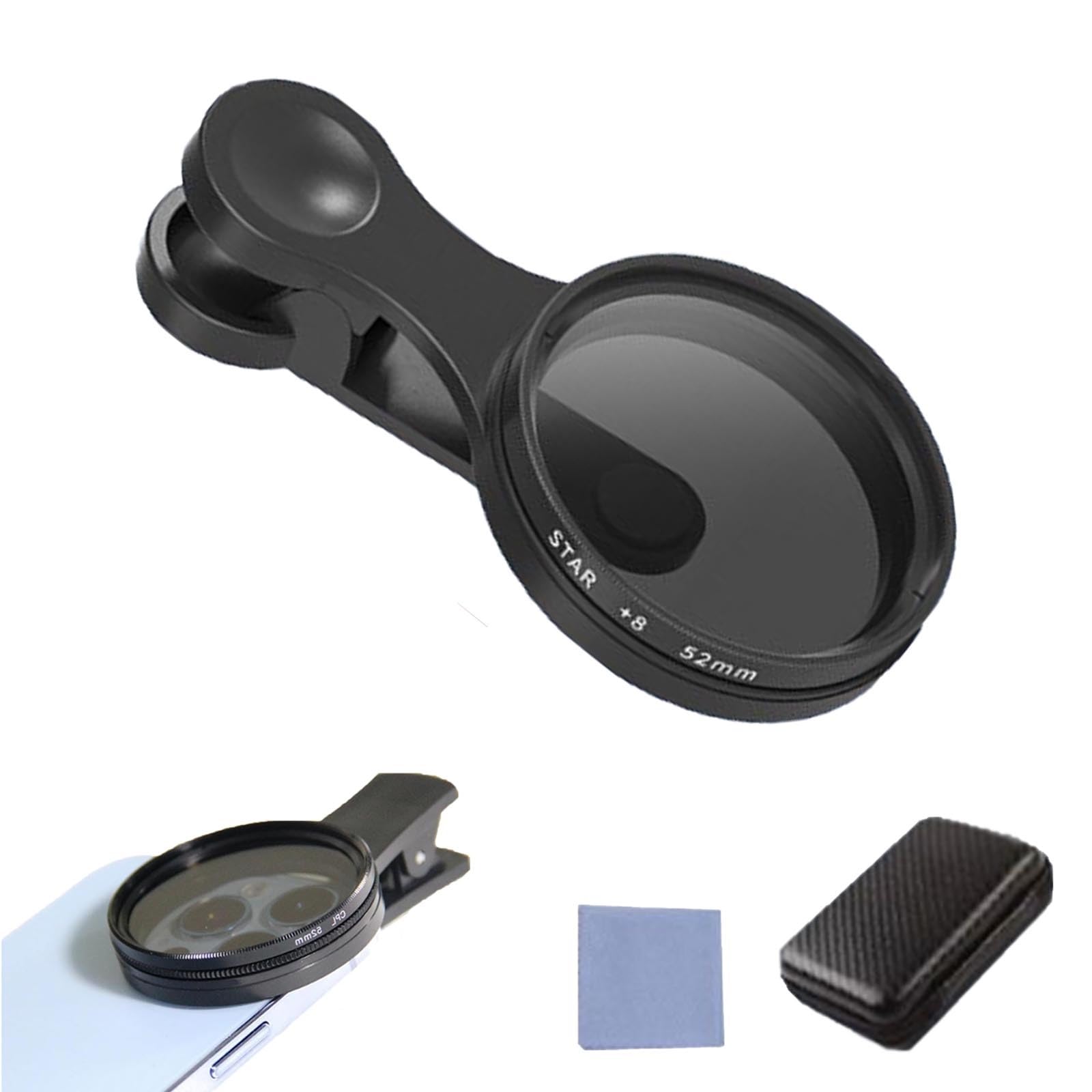 52mm Clip-On Cpl Phone Camera Lens Filter Kit, Circular Polarizer Polarizing Filter Compatible with Most Cell Phones, Cell Phone Lens Polarizing Filter for Iphone with Cleaning Cloth and Case Box(1pcs