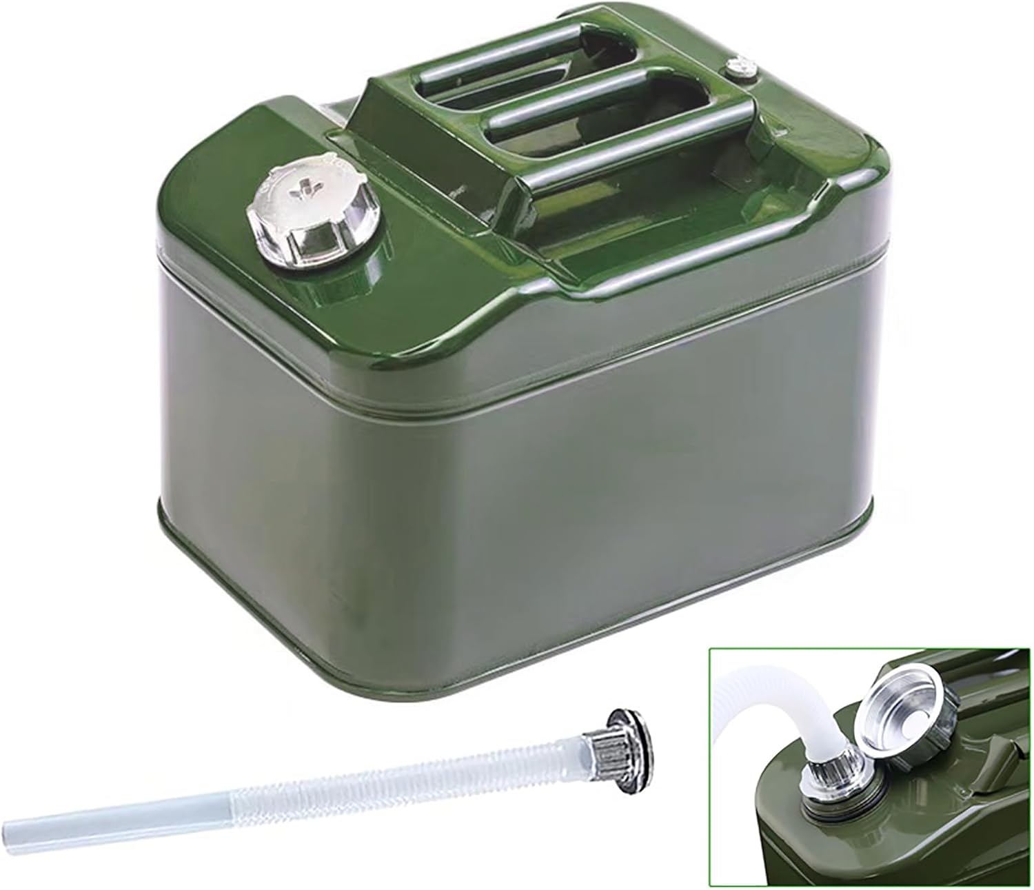 2.5 Gallon Metal Water Can with Flexible Nozzle System Pressure Relief Valve Safety Configuration, Square and Stable, Water Container for Camping No Bracket Required (10 Litre)
