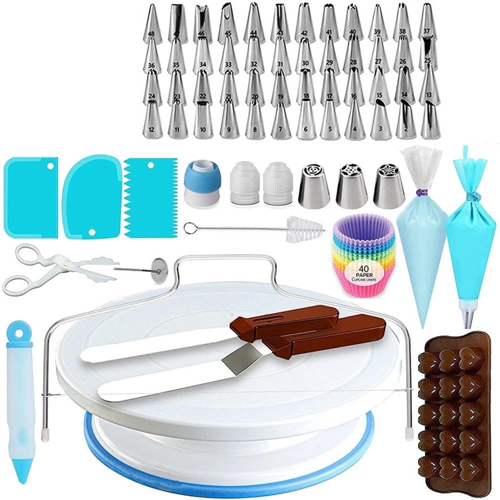 Backzubehör,Torten Zubehör 150/200 STÜCKE Rotierenden Anti-rutsch Kuchen Dekorieren Plattenspieler Set Wiederverwendbare Silikon(150PCS)