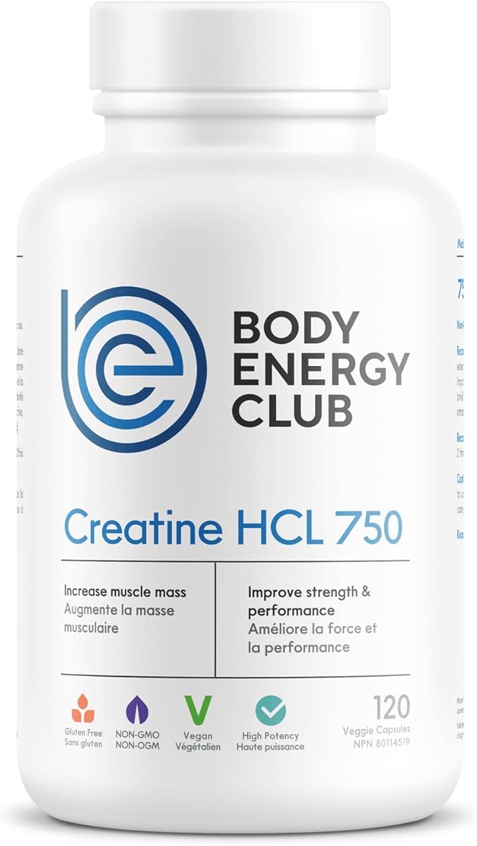 Body Energy Club Body Energy Club Creatine HCL - Superior Solubility for Rapid Absorption - Enhanced Muscle Performance & Lean Muscle Gains - No Water Retention, Easy on Digestion - 750mg Capsules