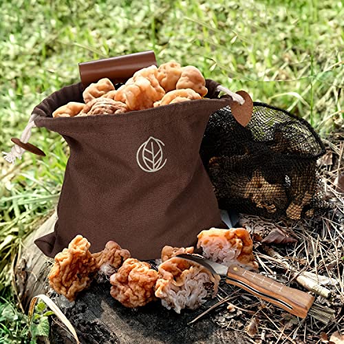 Foraging Bag And Mushroom Knife Accessories, Waxed Canvas Pouch, Mesh Harvesting And Bush Craft Tools, Outdoor Brown #TOP1