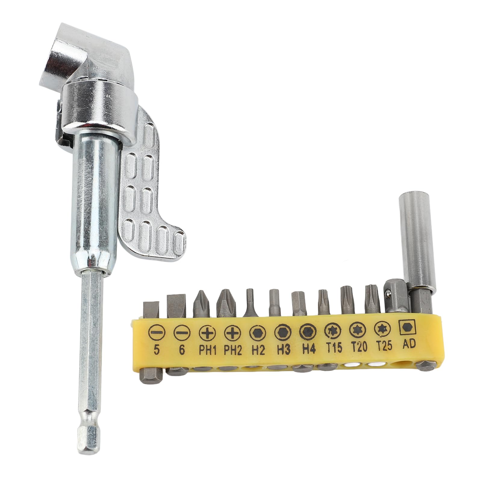 Steel Right Angle Drill Adapter with 12 Screwdriver Bits, 105 Degree Right Angle Drill Attachment for Impact Drivers and Drills