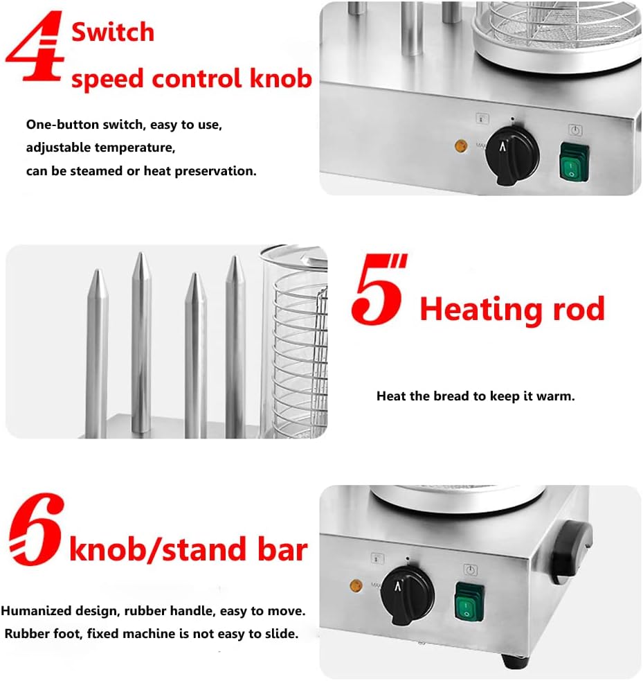 INTBUYING 110V Commercial Electric Hot Dog Machine Steamer Bun Warmer Bread Breakfast Sausages Taquitos Maker Cooker Stainless Steel 650W for Restaurant Casual Fast Food Equipment