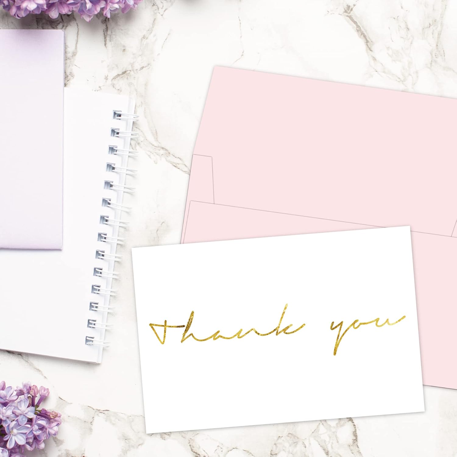 Gooji 4x6 Gold Foil Thank You Cards with Matching Peel-and-Seal Pink Envelopes (20-Pack) - Image 7