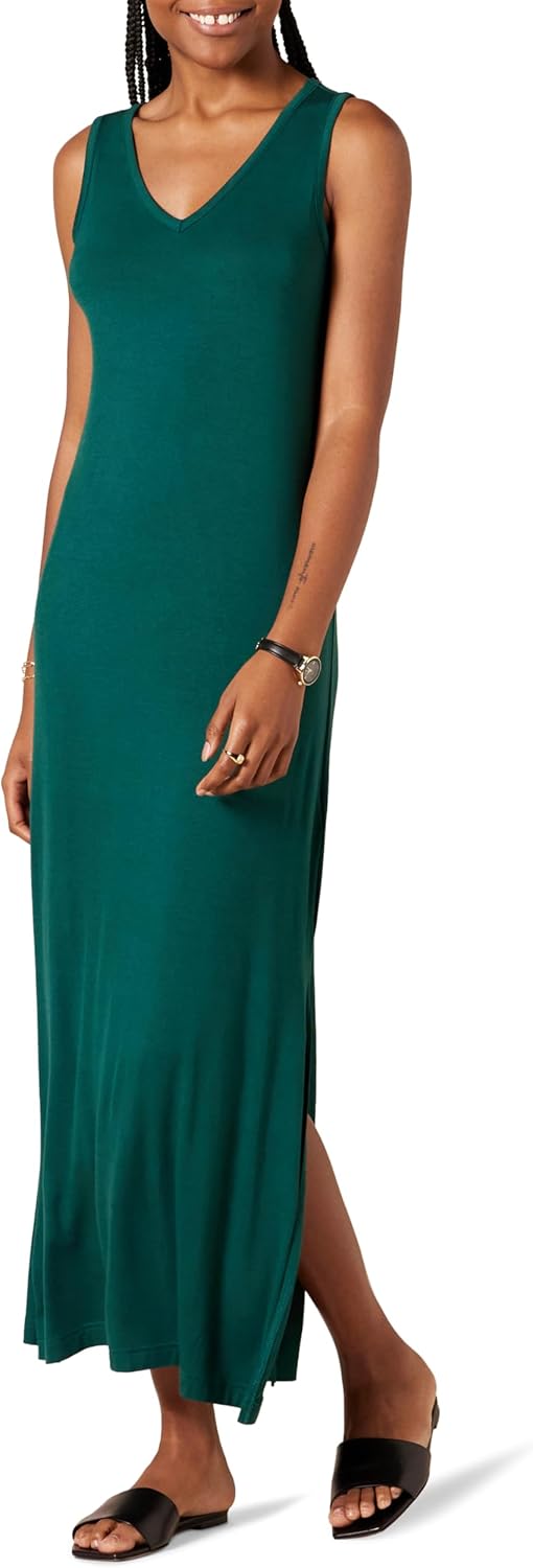 Amazon Essentials Women’s Side-Slit Jersey V-Neck Maxi Length Dress