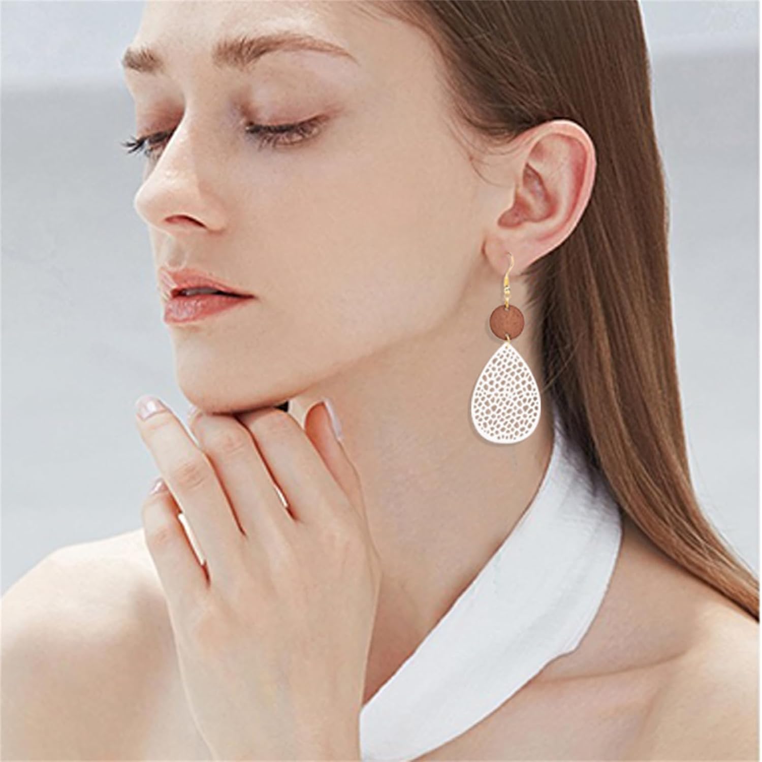 Bohemian Wood Earrings for Women Unique Handmade Lightweight Vintage Boho Natural Multilayer Geometric Teardrop Wooden Dangle Drop Statement Earrings Jewelry - Image 3