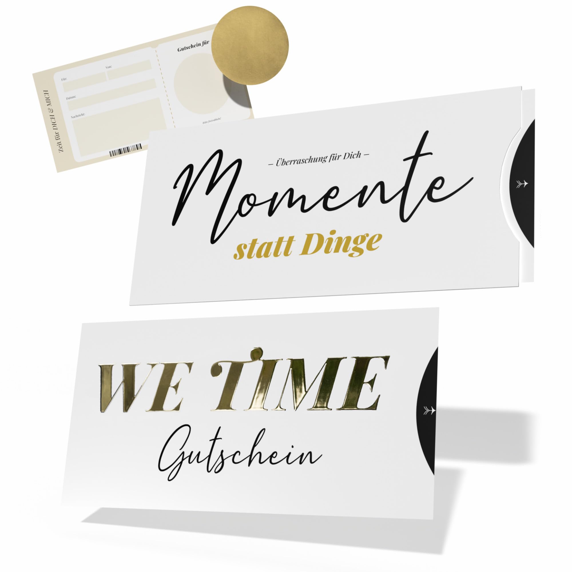 Creatastic - We Time Gutschein zum selber ausfüllen, Karte mit Golddruck, Schuber und Rubbelaufkleber, für Wellness, Reisegutschein, Gutschein Geburtstag, Geschenk für Partner