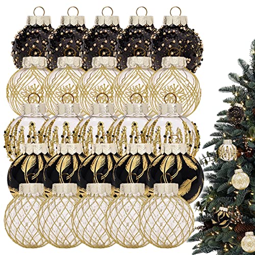 Toddlers 10 bolas de Navidad | Bola de Navidad decorativa brillante | Bola de PVC de oro negro juego de adornos de Navidad de 25, 6 cm