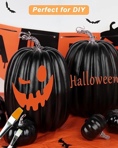 Miniatura 4 de vensovo Calabazas grandes de plástico negro de 8.5 pulgadas para decorar, 2 calabazas decorativas grandes de espuma para decoración de otoño,