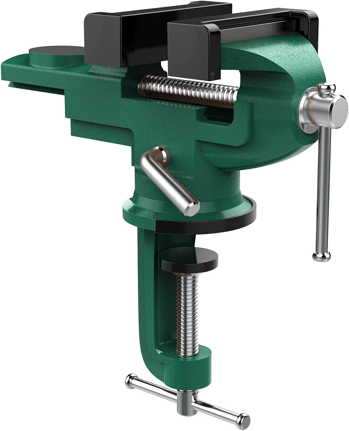 Table Vise 3 Inch, 360ยฐ Swivel Base Universal Home Vise Portable Bench Clamp, Clamp-on Vise Bench Clamps Fixed Tool for Woodworking, Metalworking, Cutting Conduit,Drilling,Sawing, Army Green