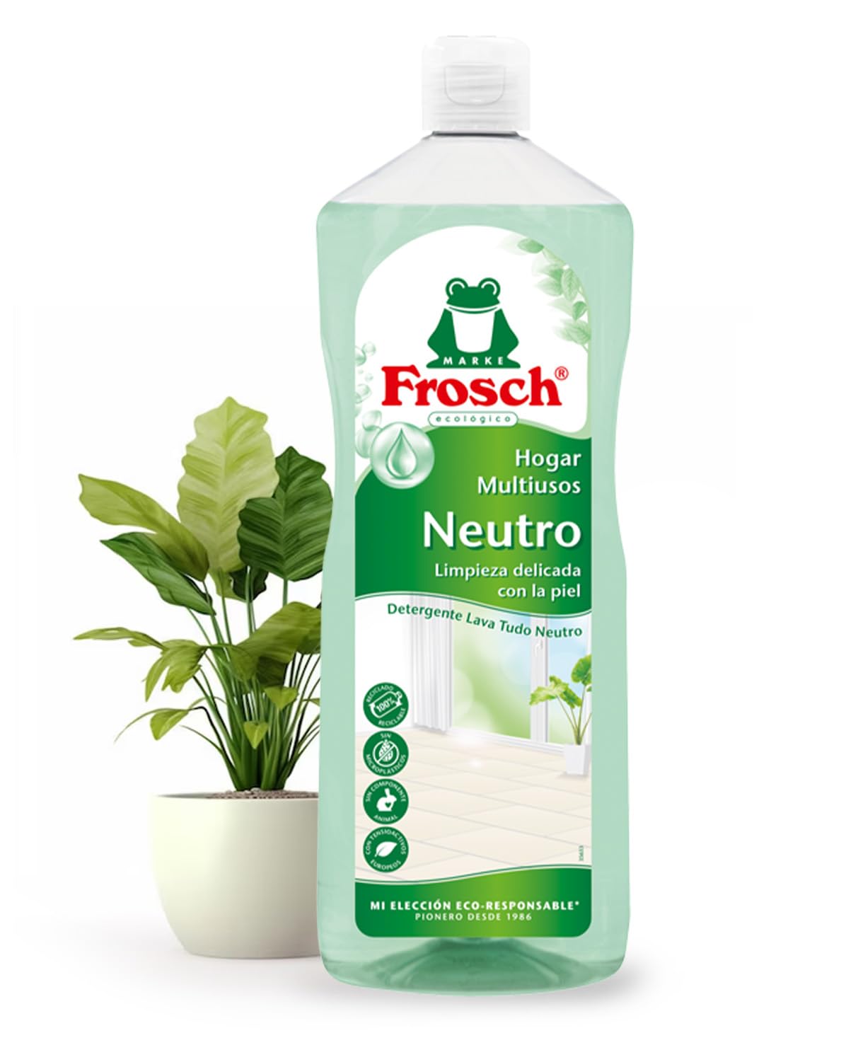 Frosch - Limpiador Multiusos de Hogar Ecológico con pH Neutro, Limpia Todas las Superficies y Cuida la Piel - Resultado Brillante y Duradero - 1 L