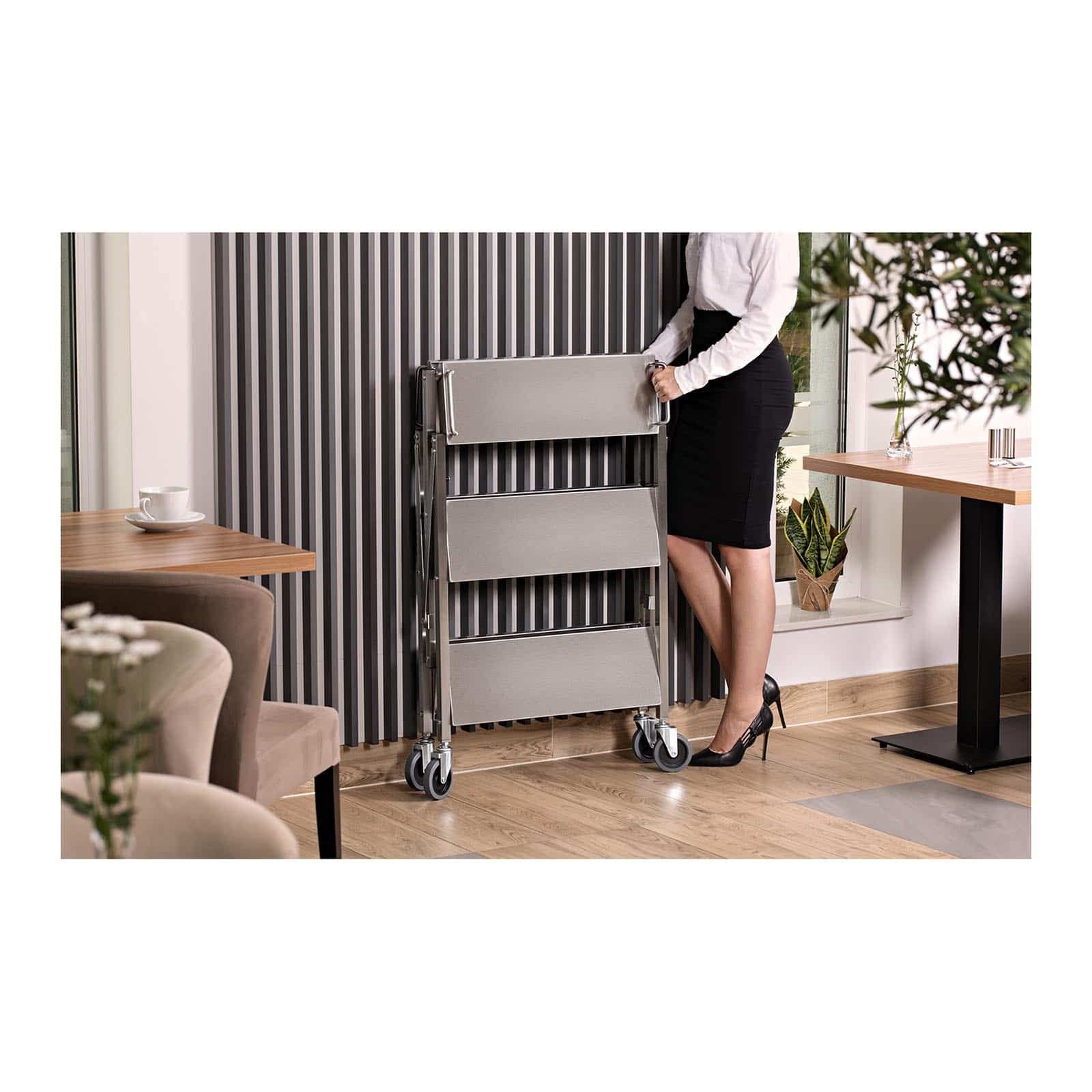 Royal Catering Carro De Servicio Carrito para Hostelería RC-FST635G (Fabricado en Acero Inoxidable, 3 estantes de 40 x 58 cm, 90 kg, Plegable)