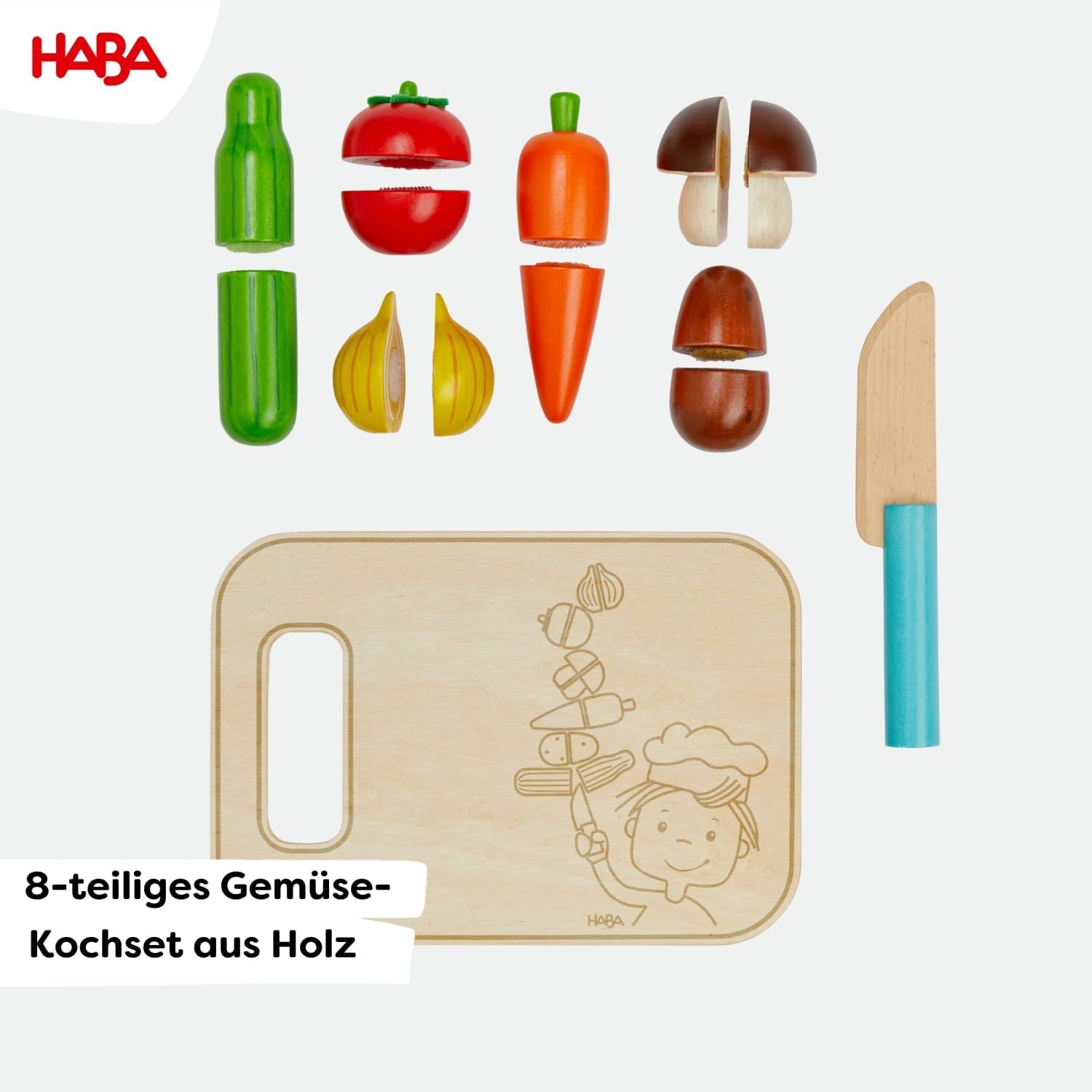 HABA Creative Play Vegetable Playset - Wooden Vegetables for Children - Ideal for Play Kitchen and Shop - Creative Role Play Accessories and Montessori Educational Toy - from 3 Years - 2012076001